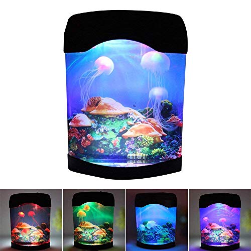 Little ants Mini Aquarium USB LED Lampe Méduse, Veilleuse Ocean LED,Aquarium LED d'éclairage,Cadeaux créatifs pour Enfant et Adulte, Lampe d'Ambiance Cadeau Décoration Anniversaire Soirée Noël