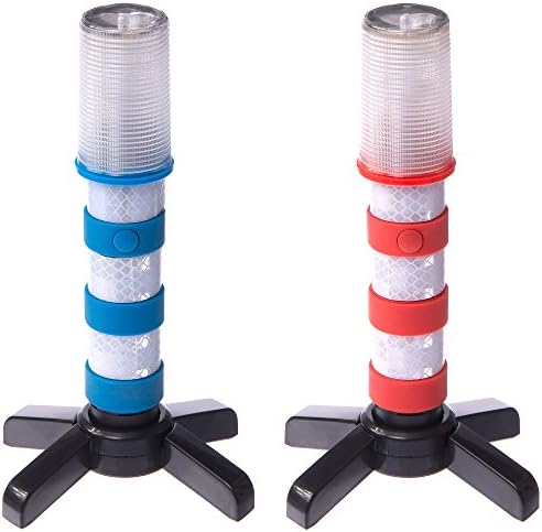 Magnatek LED Flashing Roadside Emergency Beacon Flares-Two RED/BLUE Flares with Solid Storage Case