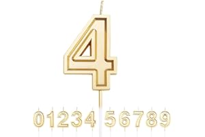 URAQT Number Candles 4, Birthday Cake Candles, Gold Glitter Birthday Number Candle, Suitable for Kids and Adults, Can Decorate Birthday Parties, Wedding Anniversary Parties, Graduation Party, Etc