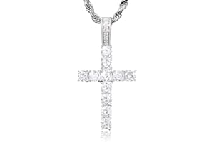 WHYCNJL 1 Pezzo Collana Uomo Donna Croce Collane Girocollo Uomo Acciaio Inox con Zirconi Catena con Pendente Croce Catenina Rapper Retrò Catenella Acciaio Inossidabile Argenteo