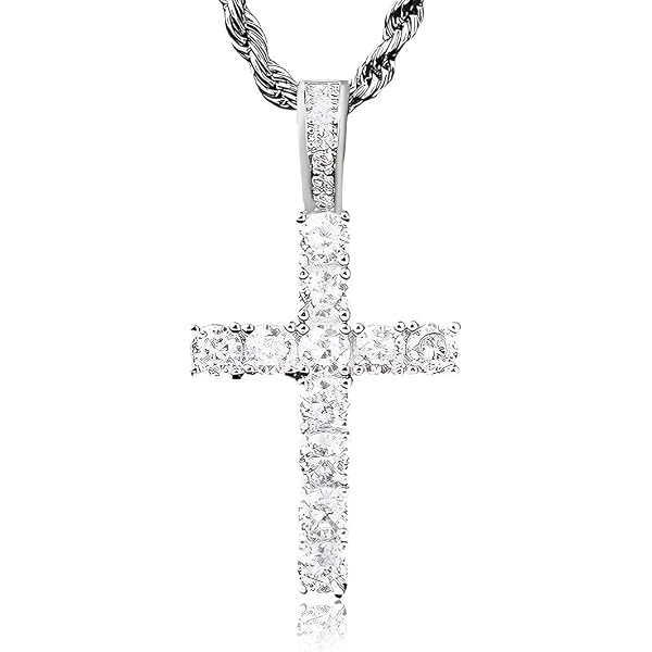2 PCS Croce Collane Girocollo Uomo Acciaio Inox con Zirconi, Collana