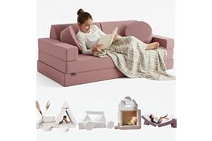 TIPICHOU Divano modulare per bambini – transformable in divanetto letto a 2 posti per bambino o bambina, area giochi, poltrona, materasso da pavimento, regalo bambini, Possibilità di gioco infinite (Rosa)