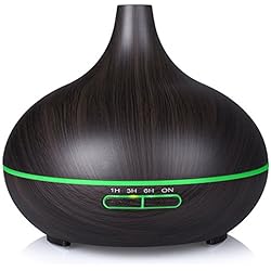 VicTsing 300ml Humidificador aromaterapia Ultrasónico, Difusor de Aromas/ Aceites Esenciales, bastante silencioso, Auto-Apaga, 7-Color LED, Ajuste de Tiempo Fijo (Grano de Madera), Perfecto para la habitación de los niños, bebés, hogar, salón, dormitorio, oficina etc