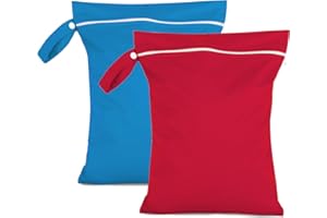 Moorle 2 Stück Nassbeutel 40 x 30 cm, Wasserdichter Wäschesack Blau & Rot, Wiederverwendbarer Reise Nasssack mit Reißverschluss, Klein Nasstasche Schwimmen für Badeanzüge, Strandtücher, Windeln