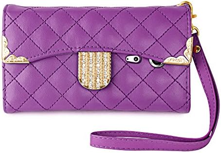 Magic Global Gadgets - Purple Diamond Luxury Purse Handbag Wallet Flip Pouch For Sony Xperia SP M35H / HSPA C5302 / LTE C5303 / LTE C5306 Sparkly Leather Case With Screen Guard Protector + Mini Capacitive Stylus Touch Pen + Wrist Strap
