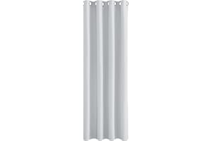 PONY DANCE Cortina Opaca Aislante Termica 1 Pieza Cortinas Blancas Salon Cortinas Termicas Aislantes Frio y Calor Cortinas Largas para Ventanas, 132x210 CM (Ancho x Alto), Blanco Gris