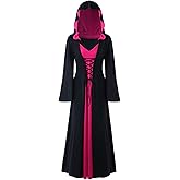 FSUJWOA Halloween Vintage Witch Dress, Witch Hooded Dress Witch Costum, Womens Renaissance Medieval Costume
