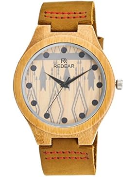 ACMEDE Damen Holzuhr handgefertigte Holz Armbanduhr aus Bambusholz Lederband Japanisches Quarzwerk