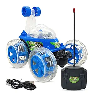 NHR Plastic Remote Control Car, 1 Stunt Car, 1 Remote Control, 1 USB Charger, Blue