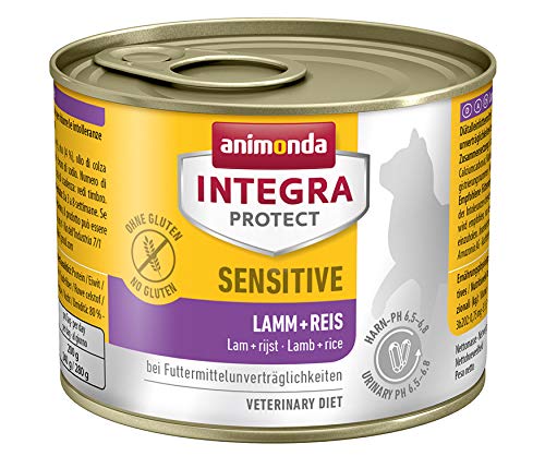 Animonda Integra Protect Sensitive  - Comida húmeda para gatos con alergias alimentarias, cordero y arroz, (6 x 200 g)