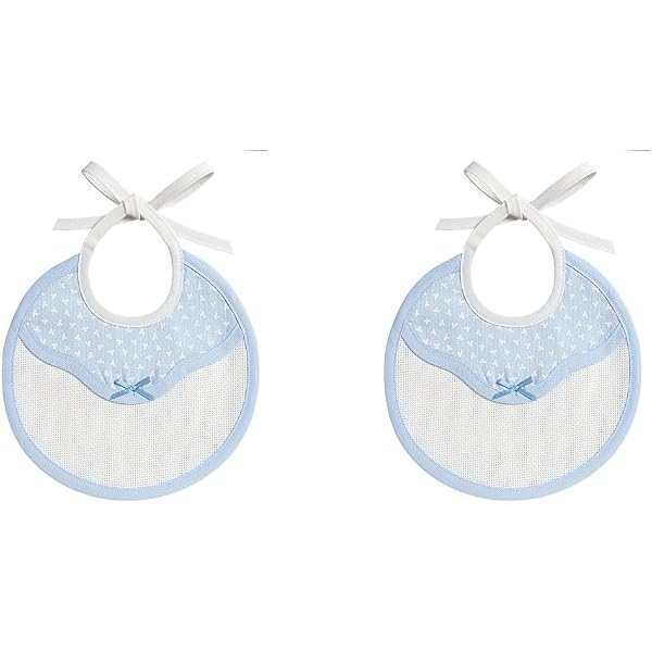 Filet Bavaglino In Tessuto Losanghe Con Tasca In Tela Aida Da Ricamare | Made In Italy 29x22 Cm Con Velcro | Bianco E Beige | Regalo Per Battesimo O Nascita
