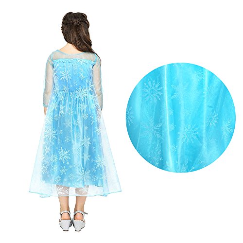 Vicloon Prinzessin Kostüm Mädchen, Eiskönigin ELSA Kleid Blau mit Diademe & Zauberstab, für Weihnachten Karneval Party Halloween Fest, 2-3 Jahre Size 100cm Blau - 6