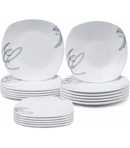 Mäser Herbal Garden Set Di Piatti 18 Pezzi Per 4 Persone | Porcellana Bianca Con Decori Floreali, Lavabile In Lavastoviglie E Microonde, Piatti Piani (27 Cm), Fondi (23 Cm), Dessert (20 Cm)