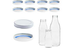 mikken Blueseal Lot de 10 couvercles pour bouteilles en verre TO48/5 cm – Sans BPA/PVC – Couvercle de rechange Twist-Off pour bouteilles de lait et de jus – Blanc