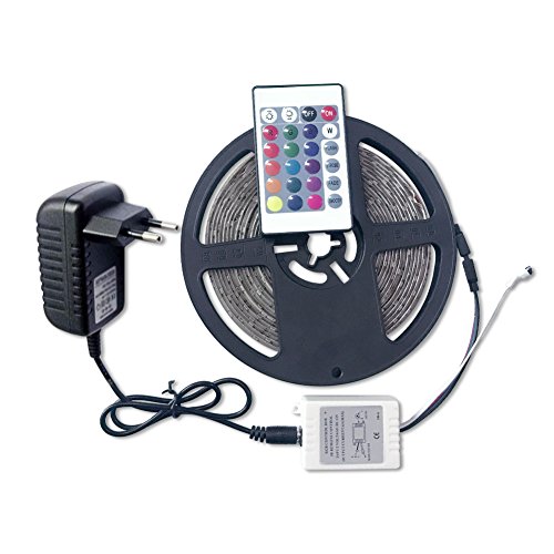 Deofde Tira de Luz LED RGB, LED Strip RGB 5M(16.4 ft) 3528 SMD 300 Leds Franja de Fiesta Exposición de la Demostración