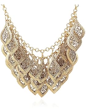 Yazilind Klassiker Wunderschöne Mehrschicht--Gold überzogene Blätter Kette Kragen Lätzchen Temperament Halskette