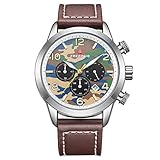 FAERDUO Herren Uhr Chronograph Quarz mit Leder Armband F8220 Mode Militärische Zifferblatt