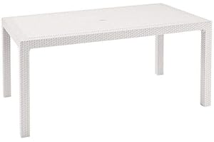 Keter Tavolo da Giardino Melody, Finitura Effetto Rattan, Bianco, 160,5x94,5x74,5H cm