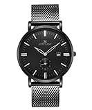 AOKULASIC Herren Fashion Datum Analog Quarz Wasserdicht Armbanduhr mit besonderem zweite Sub Zifferblatt (Schwarz)