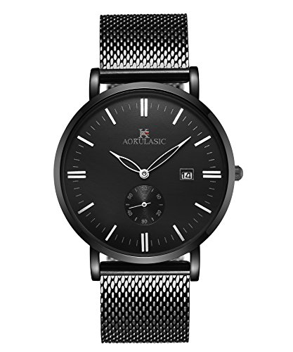 AOKULASIC Herren Fashion Datum Analog Quarz Wasserdicht Armbanduhr mit besonderem zweite Sub Zifferblatt (Schw