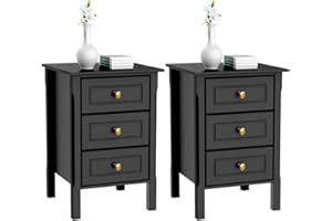Yaheetech Black Bedside Table Set of 2PCs, Wooden Nightstands with 3 Drawers, Chest of 3 Drawers for Bedroom/Living Room/Hallway, 40x40x60cm