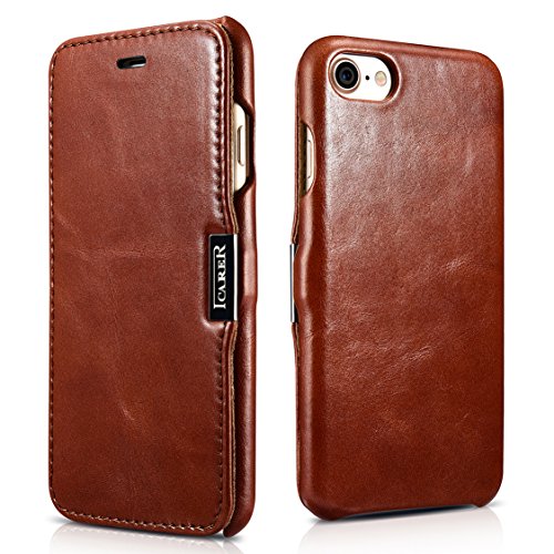 SLEO Funda iPhone 7 Plus iPhone 8 Plus  Carcasa con Tapa Cuero Interior Ultra Slim Flip Folio ICARER Case para iPhone 7 Plus iPhone 8 Plus - Retro Marr  n