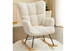 ‎HAWTHYHOME Hawthyhome Schaukelstuhl Relaxstuhl Sessel Stuhl Wohnzimmersessel, Schaukelsessel Gepolsterter Schwingsessel bis 136 kg belastbar Weiß Lounge Chair fürs Wohnzimmer Schlafzimmer Balkon