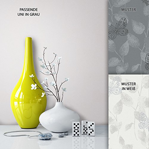 NEWROOM Blumen Tapete Grau Vliestapete Metallic Unis Unifarbe schöne moderne und edle Design Optik , inklusive Tapezier Ratgeber