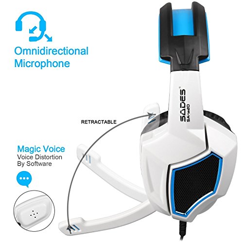 Auriculares Gaming para PS4 PC Sades SA920 Cascos Ruido Reducci  n de Diademas Cerrados Profesional con Micr  fono Limpio Sonido 3 5mm Compatible Xbox One Tablet Port  til Mac iPhones iPads iPods Blanco 