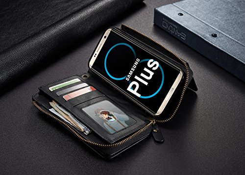 Samsung S8 Plus [6.2 „] Brieftasche Fall, LefRight [12 Card Slot] Vintage Leder abnehmbare Magnetic Flip Kreditkartenhalter Reißverschluss Handtasche Handgelenk Strap - 5