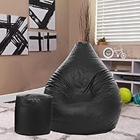 Urban Classic Bean Bag with Footstool Filled with Beans - (XXL,Black)