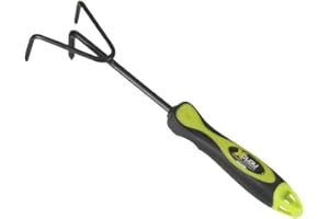Xclou Griffe piocheuse de jardin jaune et noire - Cultivateur de jardin avec manche ergonomique - Petite griffe à fleurs 3 dents - Outil de jardin multifonction