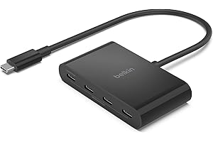 ‎BELKIN Belkin Hub USB-C, wieloportowy adapter Dongle z 4 portami USB-C 3.2 Gen 2 i PD 100 W, maksymalna prędkość transferu danych 10 Gb/s, do urządzeń MacBook, iPad, Chromebook, PC i innych, czarny