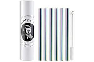 Buddy´s Bar - Cannucce riutilizzabili in acciaio inox, 6 cannucce in metallo in set + spazzola per la pulizia, dimensioni 21,5 cm x 8 mm, ecologiche, effetto arcobaleno