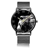 [kosung] Löwe Art Armbanduhr, individuelle Unisex Wasserdicht Edelstahl Handgelenk Quarzuhr mit Schwarz Silber Stahl Handgelenk Band für Business Casual Collection Zweck, Herren, W-1