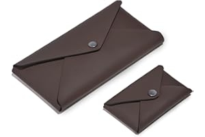 Eglooh - Helios - Set Porta Biglietti da Visita + Astuccio Portapenne in Cuoio Marrone Scuro - Porta Carte di Credito - Chiusura con Bottoni Bruniti - Interamente Prodotto in Italia