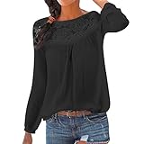 iHENGH Vorweihnachtliche Karnevalsaktion Damen Frühling Sommer Top Bluse Bequem Lässig Mode Frauen beiläufige Lange Hülse Spitze Patchwork Tops Bluse