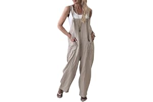 Onsoyours Combinaison Femme Occasionnels Combinaison Longue en Lin Barboteuses de Mobiles Bretelles Harem Sarouel Pantalon Salopette Jumpsuit