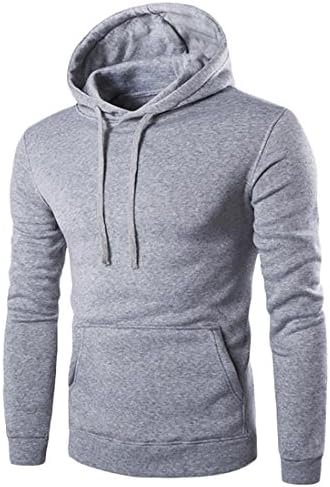 H&amp;E Mens Sport Slim Solid Long Sleeve Hoodie Sweatshirt Pullover Light Gray S