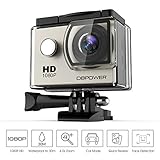DBPOWER Action Camera impermeabile 1080P HD 12MP KIT 2 Batterie ed accessoristica varia (Argento)