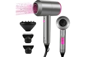 HappyGoo Föhn Ionen Haartrockner 2000W AC Motor Professioneller Fön mit 3 Hitze-Einstellungen, Kaltlufttaste mit 1 Diffusor & 2 Konzentratoren für viele Frisuren Grau