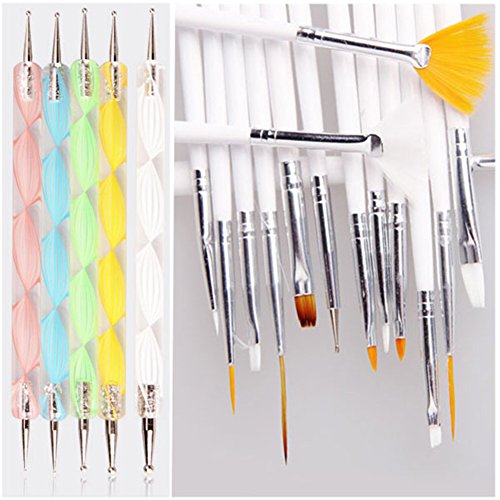 Blue Vessel 15 x Nagel Kunst Malerei Pen / Pinsel Set Plus 5 x Nail Art Dotting Tools - 7