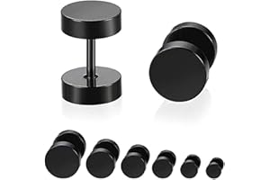 Mirrwin 6 Paar Ohrstecker Schwarz Fake Plugs Ohrringe Schraube Helix Tragus Piercing Allergiefrei Ohrstecker Stecker Ohrschmuck 5-10mm Creolen Tunnel Ohrringe Hantel Ohr Piercing Männer und Frauen