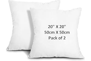 HT House Of Threads Pack of 2 Extra Deep Filled Hotel Quality Non-Allergic 20 x 20 Inches (50cm x 50cm) Inners Insert Fillers Scatters Hollowfibre Cushion Pads, White