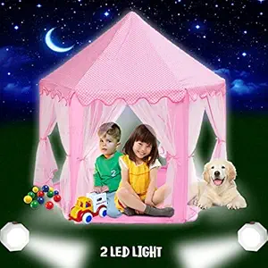 Wembley Tent for Kids Castle Children Play House with Led Light (Hexagonal, Pink)