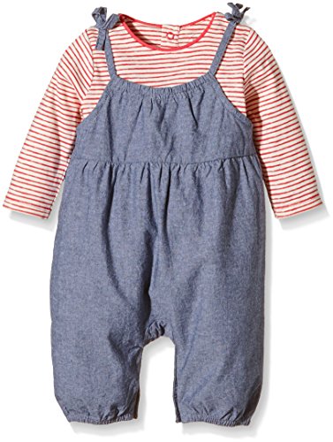 Mamas and Papas Baby Girls 0-24m 2 Piece Chambray Dungaree Clothing Set, Multicoloured (Blue), 18-24 Months (Manufacturer Size:18-2)