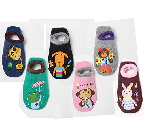 LifeWheel 6 Pairs Unisex Kids Non Skid Gripper Socks Cartoon Ankle Socks Shoes Age 1 2 3 4 Years Old S