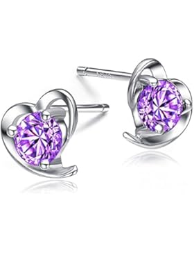 Wonvin 925 Sterling Silber Silber Herz Ohrstecker mit lila Kristall Ohrringe für Frauen