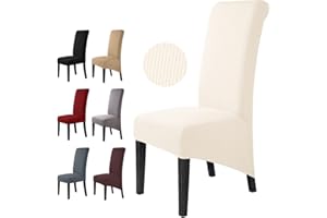 BALLADHOME Housse de Chaise 6 Pièces Salle à Manger Jacquard Extensible XL Amovible Lavable Couverture de Chaise Universelle Protection de Chaise pour Mariage,Cuisine, Banquet-Grande (6Pièces, Crème Blanche)-XL