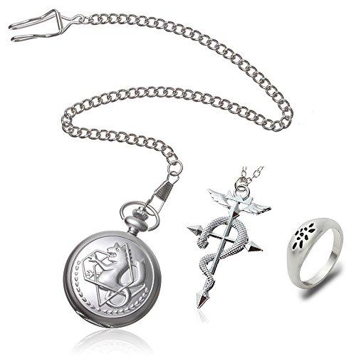 R-timer Fullmetal Alchemist cosplay Edward Elric Taschenuhr Kreuz Schlange-Halskette und Ring im Kasten 1# R-timer Fullmetal Alchemist cosplay Edward Elric Taschenuhr Kreuz Schlange-Halskette und Ring im Kasten 1#